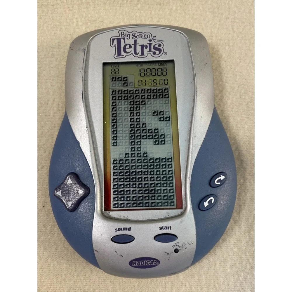 Radica Big Screen Tetris Handheld Electronic Game Blue Silver Vintage Works